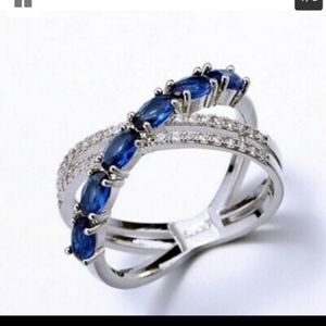 925 Silver Stamped Oval Cut Blue Sapphire Ring 8